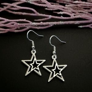 Silver Double Star Handmade Earrings